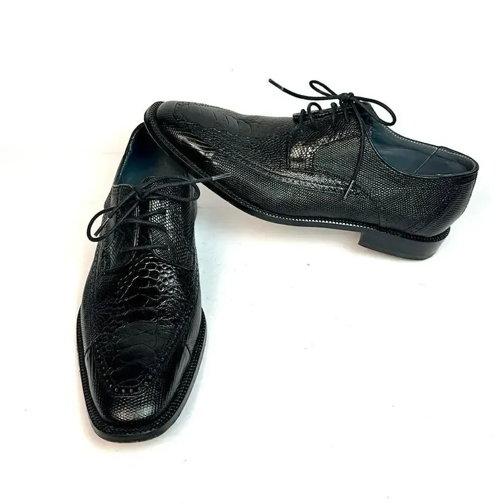 David X Genuine Lizard and Ostrich Men's Dress Shoes Black Size 9.5